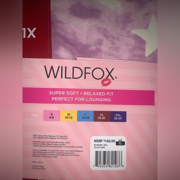 NWT Wildfox Tie Dye Stars 2 Piece loungewear shorts & top purple white Size XL - Picture 4 of 9